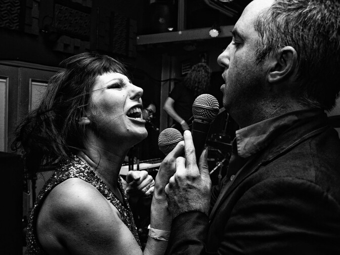 Jail Weddings performing live in Fayetteville, Arkansas. L-R Marianne Stewart, Marty Sataman, Morgan Hart Delaney, Gabriel Hart. 2014.