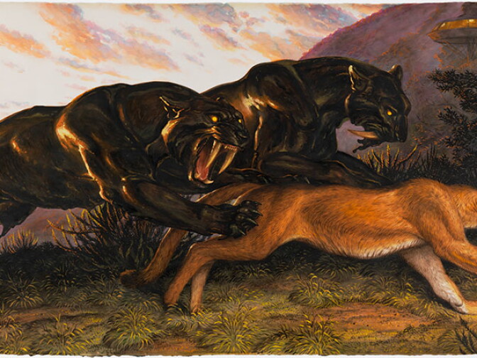 A detail from Walton Ford's "La Brea," at Gagosian Gallery in Beverly Hills through December 16