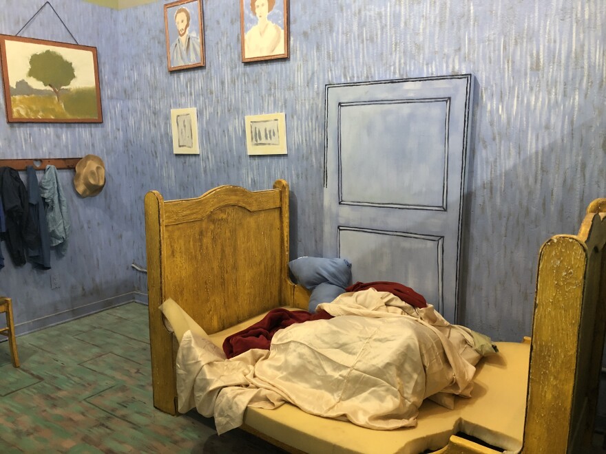 A room designed to resemble Van Gogh's bedroom at the Museum of Selfies.