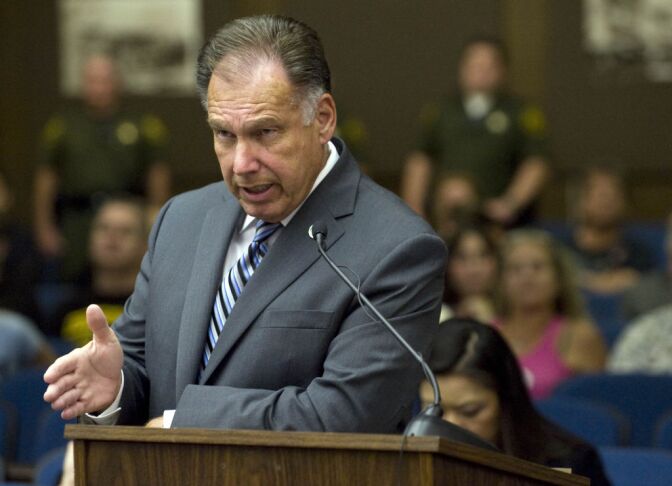 Tony Rackauckas, Orange County's elected district attorney, interviews a witness during day three of the preliminary hearing into the Kelly Thomas' death Wednesday.