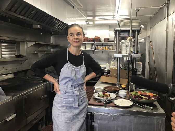 Suzanne Goin prepares a summery peach salad.