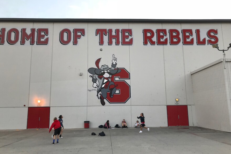 A mural at Savanna High School showing their mascot, the Rebel.