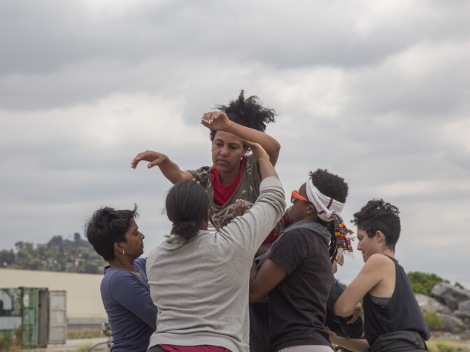Taisha Paggett's WXPT dance group rehearses 'Evereachmore' along the banks of the LA River as part of Clockshop's Bowtie Project. 