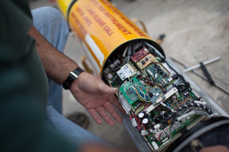 The submersible robot Rusalka is one of two the lab operates and it's filled with sensitive electronics for communication, navigation and scientific testing.