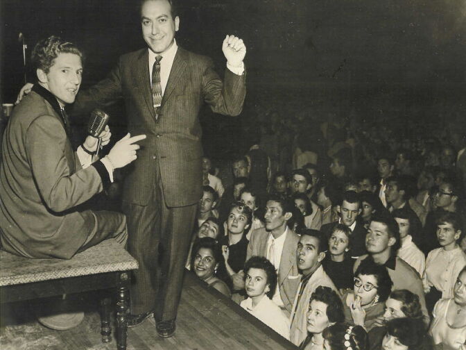 Jerry Lee Lewis, left, with Art Laboe. Laboe is known for producing “Oldies But Goodies,” the first album featuring hits from different artists.