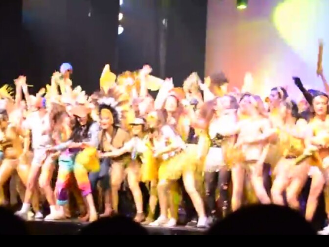 Students from Fullerton's Rosary High School perform at Servite High School, just before the stage collapsed, injuring at least 25.