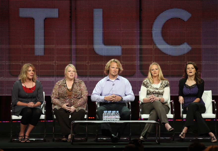 BEVERLY HILLS, CA - AUGUST 06:  TV personalities Meri Brwon, Janelle Brown, Kody Brown, Christine Brown and Robyn Brown speak duinrg the "Sister Wives" panel during the Discovery Communications portion of the 2010 Summer TCA pres tour held at the Beverly Hilton Hotel on August 6, 2010 in Beverly Hills, California.  (Photo by Frederick M. Brown/Getty Images) *** Local Caption *** Meri Brwon;Janelle Brown;Kody Brown;Christine Brown;Robyn Brown