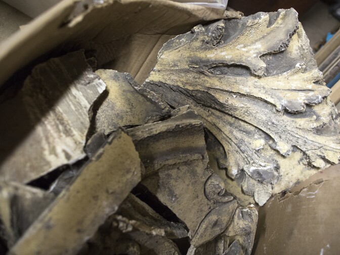 Acanthus friezes from the original Italian Hall were too crumbled to restore. They were replaced during renovation at the hall, where the Italian American Museum of Los Angeles will open next month.