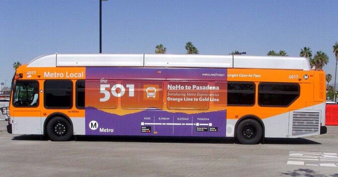 The new 501 Line connects the Orange and Red lines in North Hollywood with the Gold Line in Pasadena with a six-stop express service.