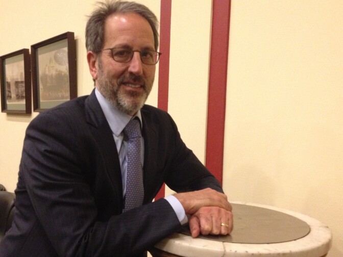 Professor Famiglietti uses NASA satellites to track disappearing groundwater. (Kitty Felde/KPCC)