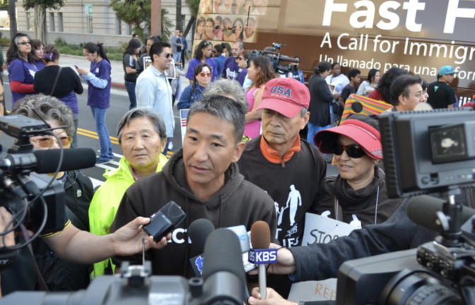 Embattled Korean Resource Center board president DJ Yoon takes interviews in a photo dated February 2014. ( 