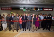 A photo of a ribbon-cutting at the opening of a new pedestrian underpass connecting the Red and Orange lines in North Hollywood on Monday, Aug. 15, 2016.