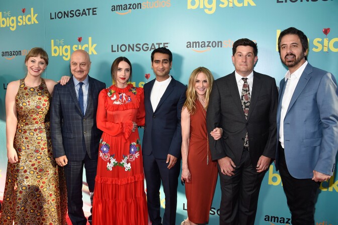 NEW YORK, NY - JUNE 20:  (L-R) Emily V. Gordon, Anupam Kher, Zoe Kazan, Kumail Nanjiani, Holly Hunter, Michael Showalter, and Ray Romao  attend "The Big Sick" New York Premiere at The Landmark Sunshine Theater on June 20, 2017 in New York City.  (Photo by Dimitrios Kambouris/Getty Images)