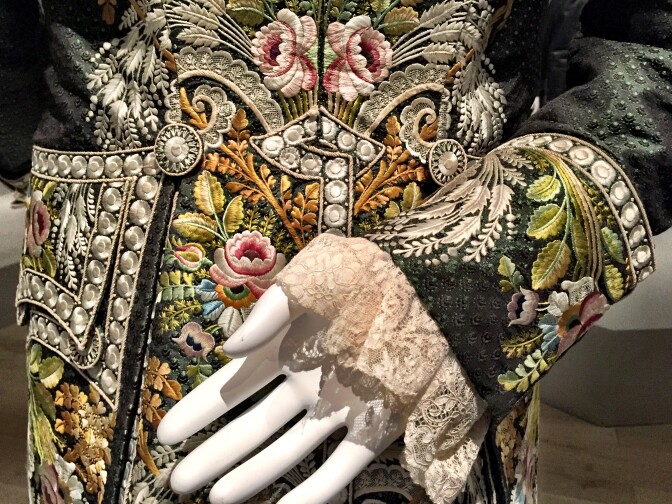 Detail of a silk coat from France, c1800.