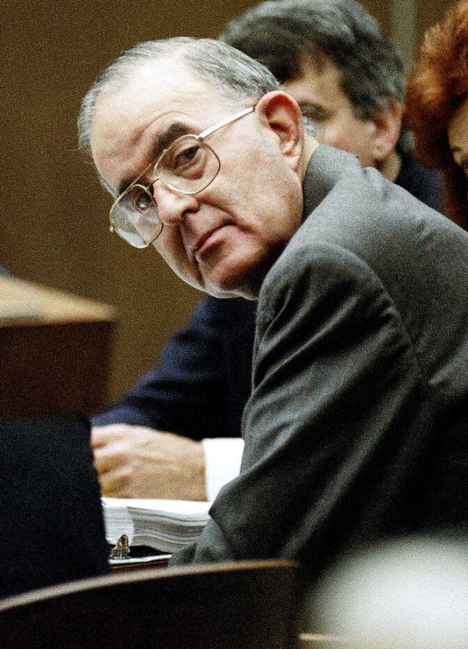 Former Orange County treasurer Robert L. Citron sits in court in Santa Ana, California. Citron's bad investments as Orange County treasurer forced the county into bankruptcy in 1994.