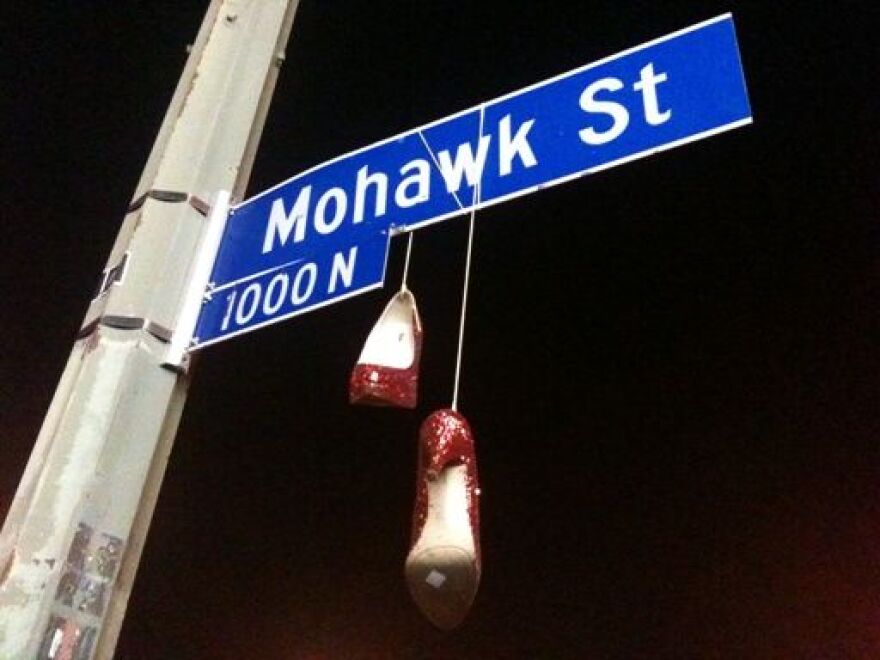 Echo Park, Oct. 16, 2012: Is it art? In any case, Off-Ramp especially likes that the litterbug/artist left the price tag on the bottom of the right ruby slipper.