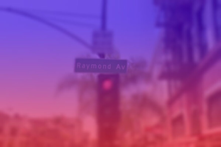 A photo illustration of the corner which splits Pasadena's Raymond Avenue into north and south.