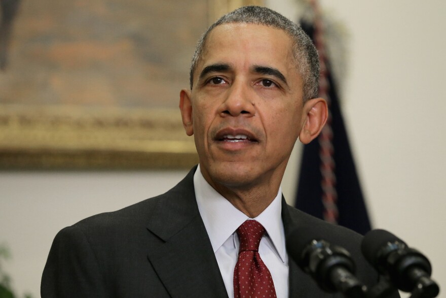 U.S. President Barack Obama delivers a statement in the Roosevelt Room following a national security meeting in the Situation Room at the White House.