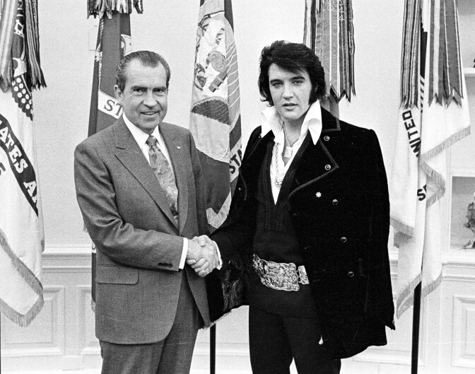 President Richard Nixon meets with Elvis Presley December 21, 1970 at the White House.