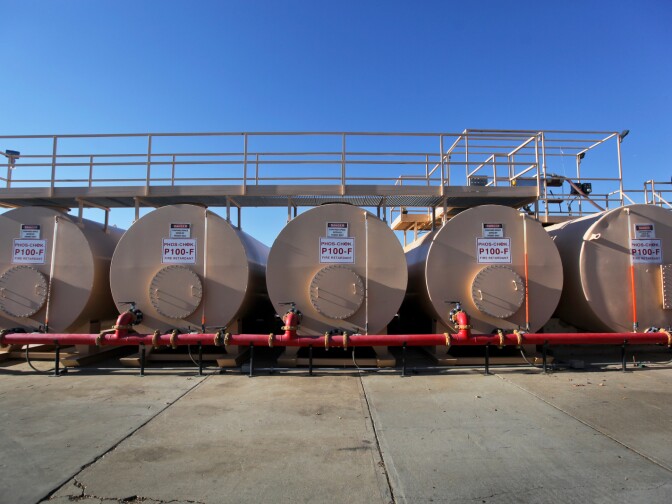 Fire retardant is mixed on-site by Reed, who is a Cal Fire mix master. Each tank can hold up to 10,000 gallons of Phos-Chek, the commercial name for the retardant.