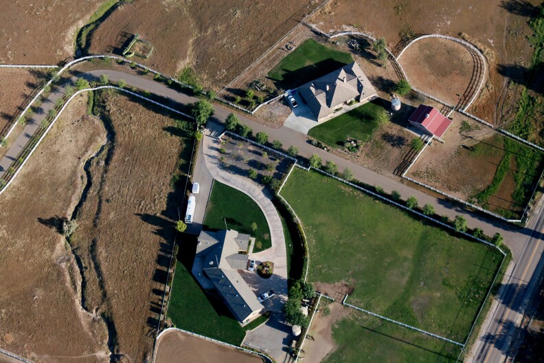 Aerial view overlooking landscaping on April 4, 2015 in Ramona, California. 