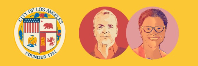 Graphical banner with text, A Political Matchmaking Quiz for LA Voters; and images of all candidates