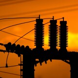 A view of the power lines as evening settles December 11, 2000 in Pico Rivera.