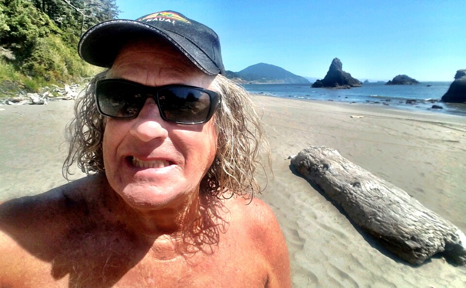 Surf Punks co-founder Dennis Dragon, on the beach in Oregon, his new home.