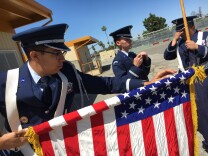 Tyrell Slayton, 18, a cadet in the Hemet High School ROTC program, prepares for practice on school grounds. He will lead other students at a Memorial Day ceremony at the Riverside National Cemetery honoring those killed in combat, which include graduates from his high school.