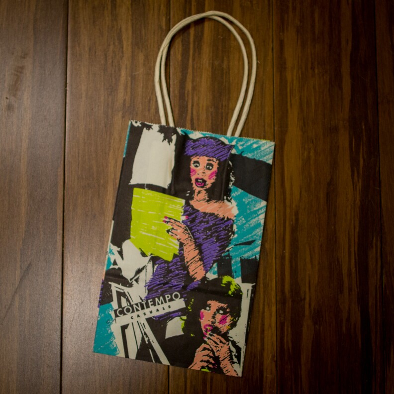 Contempo Casuals, a popular apparel and accessory store of the '80s and '90s, was known for its artistic shopping bags and boxes.

Bag courtesy of Alison Martino/Vintage Los Angeles