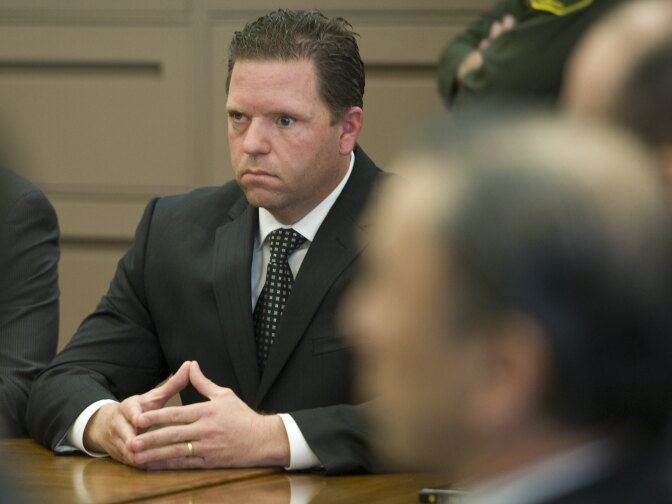 Former Fullerton police Cpl. Jay Cincinelli awaits the verdict to be read in the murder trial of Kelly Thomas. He was  acquitted of involuntary manslaughter and assault under color of authority for his role in the July 5, 2011, beating of transient Kelly Thomas.
POOL PHOTO, MINDY SCHAUER, ORANGE COUNTY REGISTER