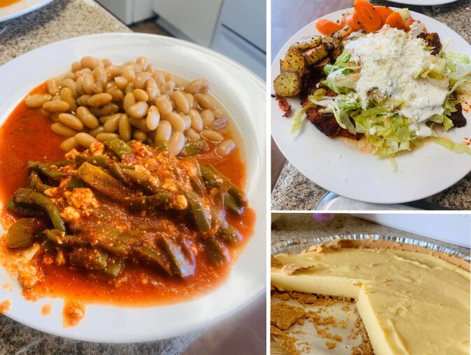 Three images grouped together show food prepared by the Rodriguez family
