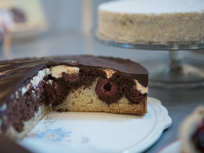 Vegan cafe No Milk Today serves vegan Donauwelle cake on January 27, 2018 in Berlin, Germany.