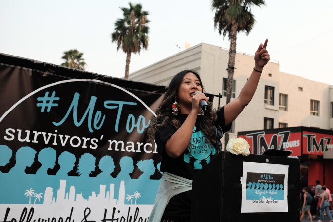 HOLLYWOOD, CALIFORNIA - NOVEMBER 10: Activist Ivy Quicho speaks at the 2018 #MeToo March on November 10, 2018 in Hollywood, California. (Photo by Sarah Morris/Getty Images)