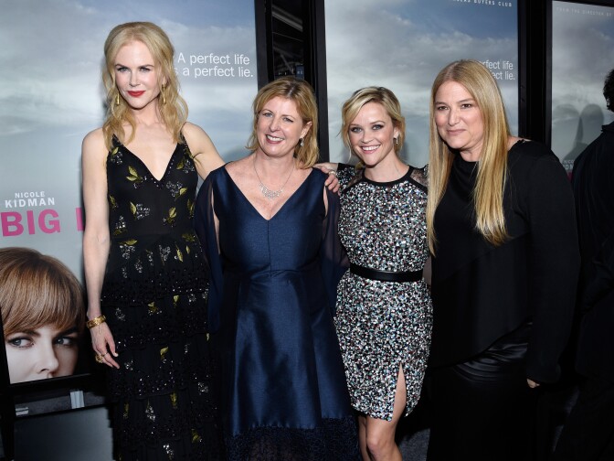 HOLLYWOOD, CA - FEBRUARY 07:  Actress  Nicole Kidman, author Liane Moriarty, actress Reese Witherspoon, and executive producer Bruna Papandrea attend the premiere of HBO's "Big Little Lies" at TCL Chinese Theatre on February 7, 2017 in Hollywood, California.  (Photo by Kevork Djansezian/Getty Images)