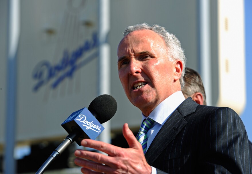 LOS ANGELES, CA - APRIL 14:  Los Angeles Dodgers owner Frank McCourt  speaks at a news conference at Dodger Stadium prior to a game between the St. Louis Cardinals and Los Angeles Dodgers on April 14, 2011 in Los Angeles, California. Large numbers of LAPD officers are being deployed as part of a zero tolerance policy toward misbehaving fans in response to the opening day attack on Stow two weeks ago.  (Photo by Kevork Djansezian/Getty Images) *** Local Caption *** Frank McCourt