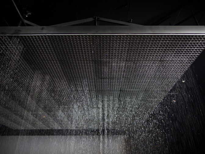 The Rain Room opens to the public at LACMA on Sunday, Nov. 1, 2015. The installation is the creation of London-based artists' studio Random International.