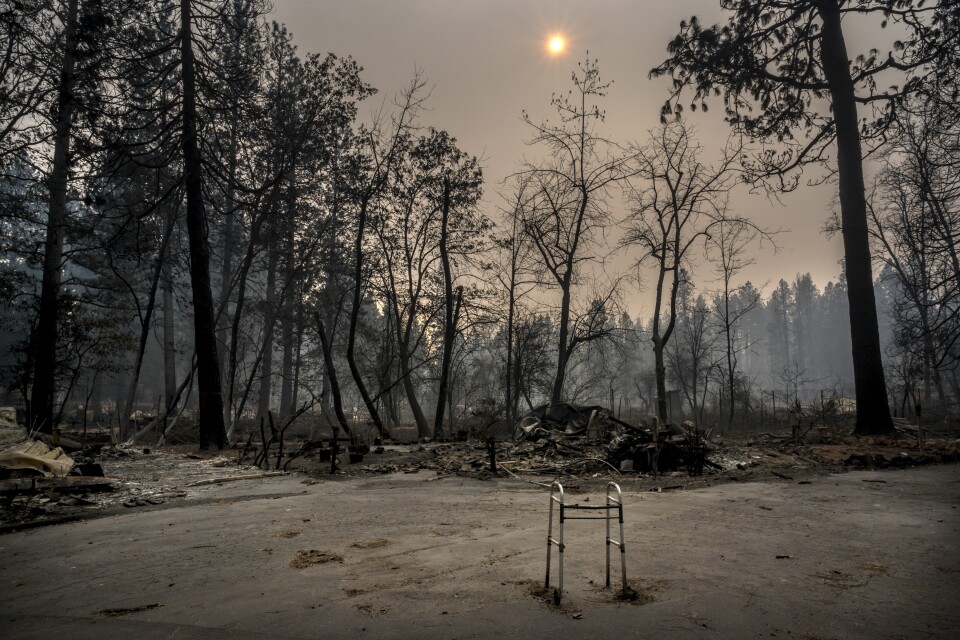 A walker remains abandoned on a cul-de-sac where most everything was destroyed inside the Pine Springs Mobile home park on Thursday Nov. 15, 2018 in Paradise, Calif. Many who perished in the tornado of fire were elderly. The Camp Fire's death toll is 88, while 158 remain missing, the Butte County Sheriff said in a tweet Tuesday night. It's the deadliest fire in California history. Mandatory Credit:  Renée C. Byer/The Sacramento Bee