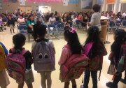 Parents attended a “welcome to school” ceremony for their kindergartners on the first day of classes at Alta California Elementary School in Panorama City.