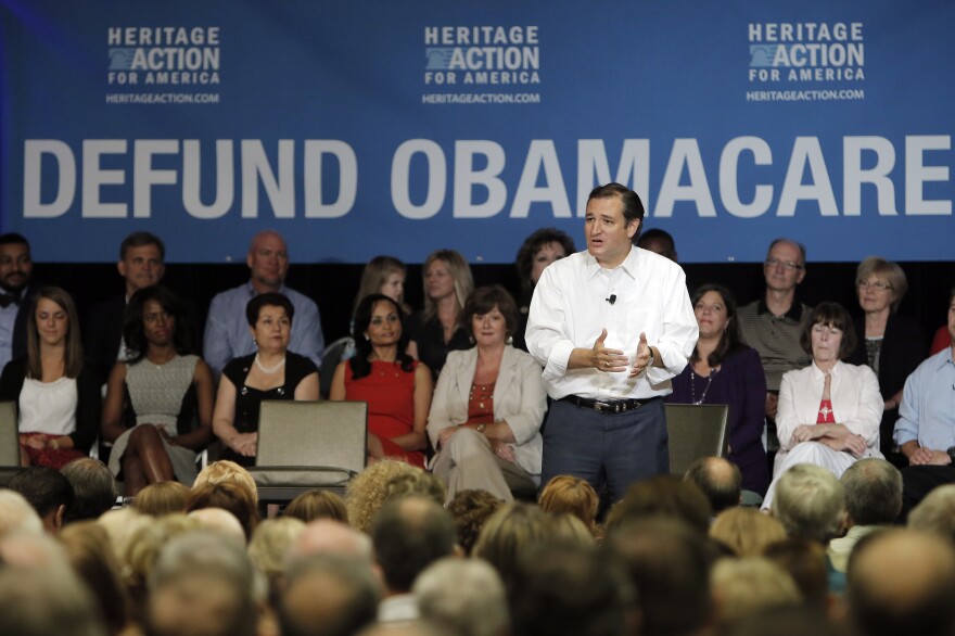 Sen. Ted Cruz (R-TX) speaks during a town hall meeting hosted by Heritage Action For America at the Hilton Anatole on August 20, 2013 in Dallas, Texas. Cruz is staging events across Texas sharing his plan to defund U.S. President Barack Obama's Affordable Care Act. 