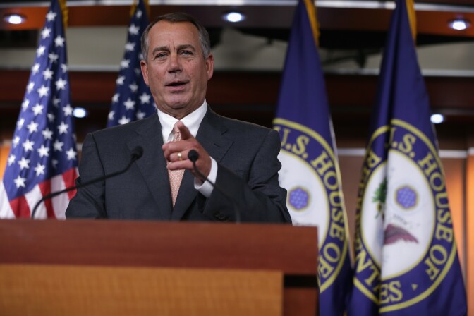 U.S. Speaker of the House Rep. John Boehner (R-OH) speaks to members of the press during a news conference September 12, 2013 on Capitol Hill in Washington, DC. Boehner held the news conference to discuss House Republican agendas.   