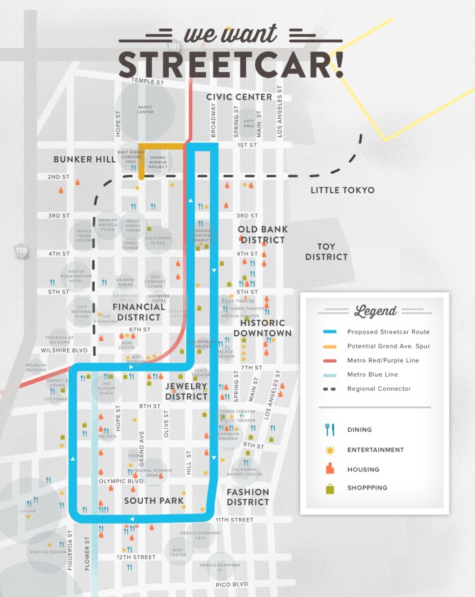 A map from the third party construction authority shows the proposed route for the streetcar.