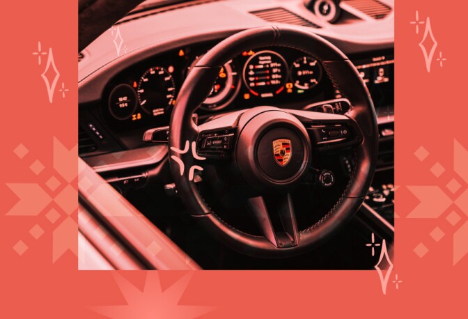 The driver seat of a Porsche 