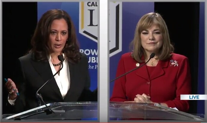 The two candidates for California's open U.S. Senate seat, Kamala Harris (left) and Loretta Sanchez (right), clashed in a series of pointed exchanges Wednesday.
