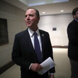 WASHINGTON, DC - FEBRUARY 05:  Rep. Adam Schiff (D-CA), ranking member of the House Permanent Select Committee on Intelligence, answers brief questions from the media while boarding an elevator at the U.S. Capitol February 5, 2018 in Washington, DC. The House Permanent Select Committee on Intelligence is scheduled to meet later today to vote on the release of the minority rebuttal of a memo released last week by their Republican counterparts relating the committeeÕs investigation of Russian influence in the 2016 U.S. presidential election.  (Photo by Win McNamee/Getty Images)