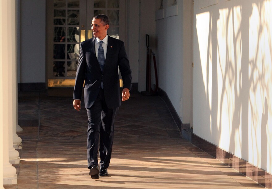 President Barack Obama walks the Colonnade hours before giving the State of the Union Speech at the White House, January 24, 2012.
