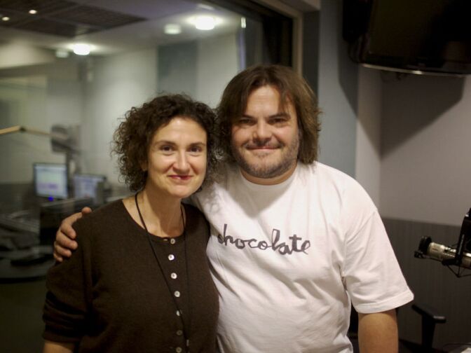 Jack Black poses with Take Two host Alex Cohen in studio.