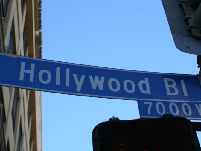 File photo of Hollywood Boulevard street sign. 