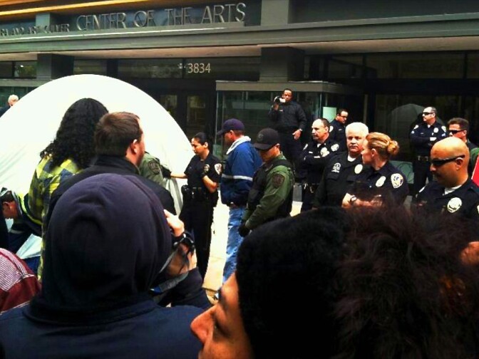 Police face of with Occupy Riverside protestors Sunday