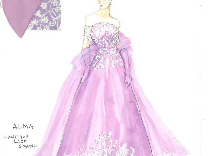Costume designer Mark Bridges' sketches for Alma's antique lace gown in "Phantom Thread."